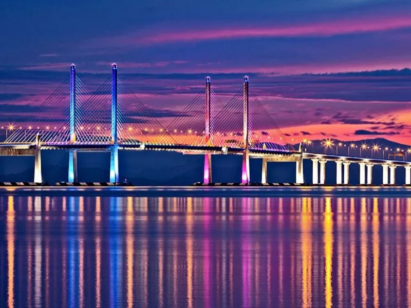 Beautiful Penang Bridge View in the Evening._Special of Malaysian Islands.