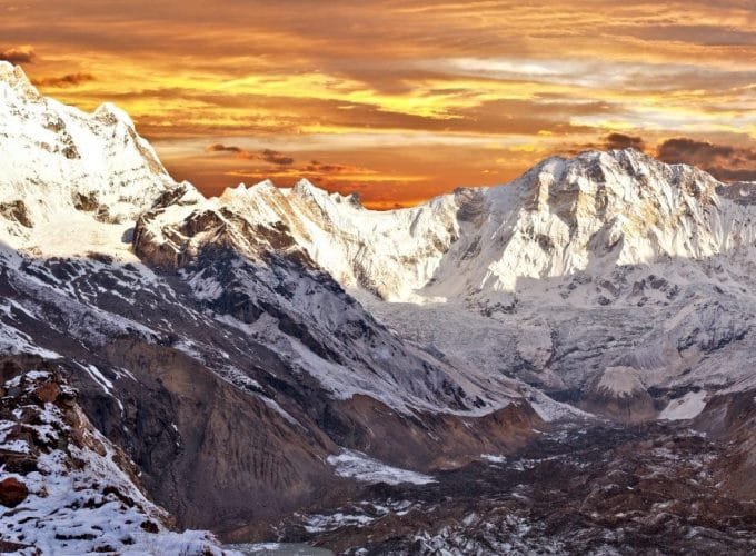 Morning Panoramic view of Mount Annapurna South Base Camp, Annapurna Circuit Trekking Trail_Annapurna Sanctuary Trek