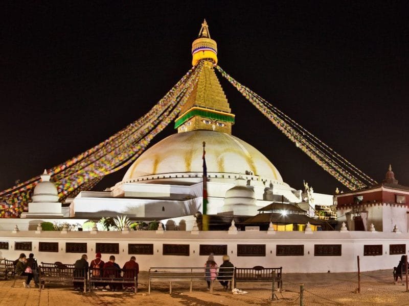 Night Panoramic view of Boudhanath Stupa_Kathmandu Pokhara and Chitwan Tour.
