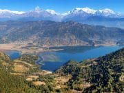 Panoramic view of Annapurna Mountain Range, Pokhara and Phewa Lake._Trek with Jungle Safari.