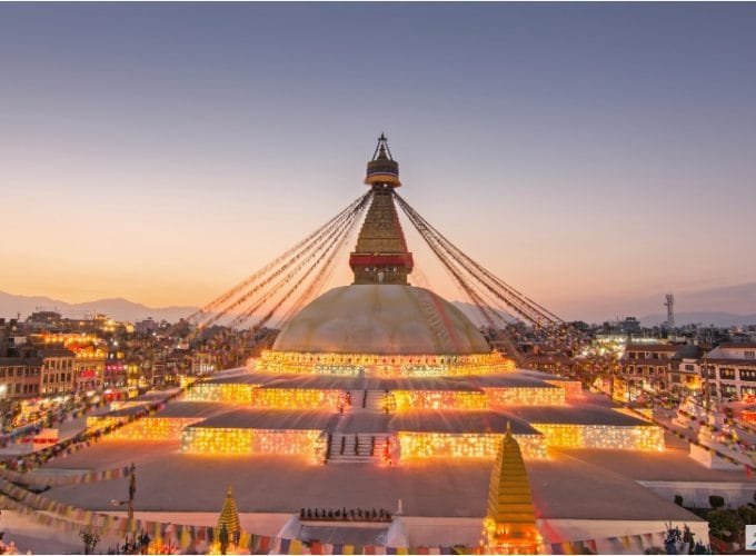 The Boudhanath Temple with light in Sunset_Nepal Heritage Tour