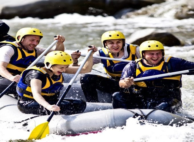 Happy People with Guide Whitewater rafting and Rowing on River_Bhote Koshi River Rafting of 2 Days