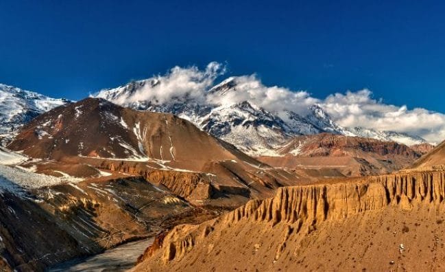 View on Kagbeni Village located in the Valley of the Kali Gandaki River. Upper Mustang, Nepal_Lower Mustang Trek