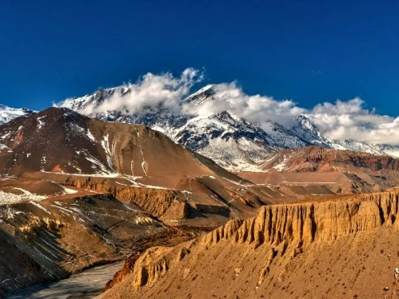 View on Kagbeni Village located in the Valley of the Kali Gandaki River. Upper Mustang, Nepal_Lower Mustang Trek